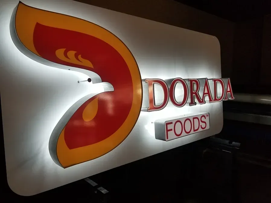 Illuminated Dorada Foods dimensional sign